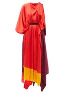 Roksanda - Yerba Asymmetric Colour-block Silk-satin Dress - Womens - Red Multi