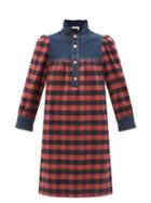 See By Chlo - Denim-trim Checked Cotton-flannel Shirt Dress - Womens - Red Multi