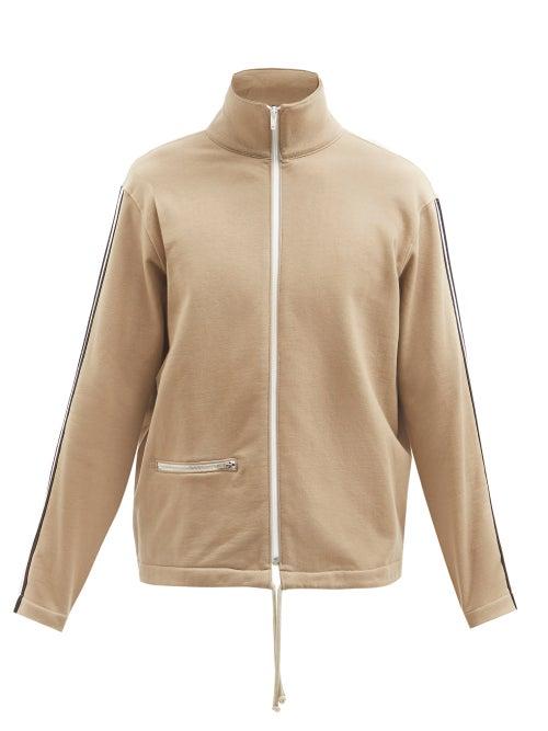 Mens Rtw Lady White Co. - Striped-sleeve Cotton-jersey Track Jacket - Mens - Beige
