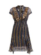 Matchesfashion.com Peter Pilotto - Metallic Striped Silk Blend Chiffon Dress - Womens - Gold Multi