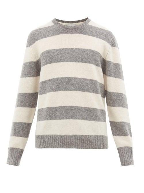 Matchesfashion.com Officine Gnrale - Shaggy Striped Wool-blend Sweater - Mens - Grey White