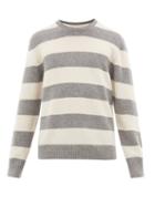 Matchesfashion.com Officine Gnrale - Shaggy Striped Wool-blend Sweater - Mens - Grey White