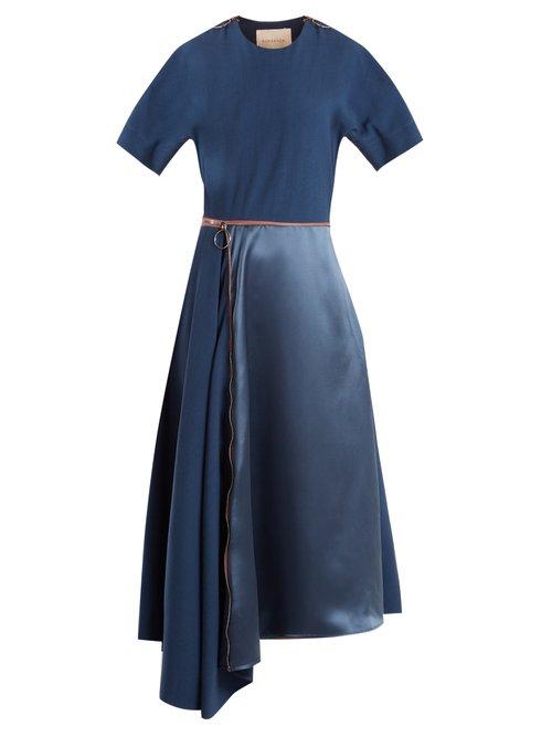 Matchesfashion.com Roksanda - Gianna Contrast Panel Stretch Crepe Dress - Womens - Blue