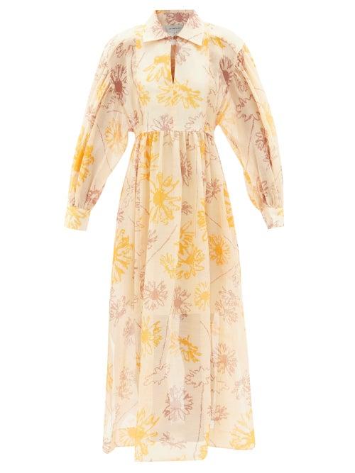Lee Mathews - Lola Printed Silk And Wool-georgette Maxi Dress - Womens - Orange Multi