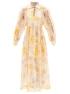 Lee Mathews - Lola Printed Silk And Wool-georgette Maxi Dress - Womens - Orange Multi