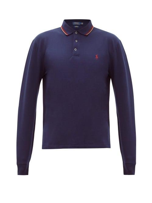Matchesfashion.com Polo Ralph Lauren - Logo Embroidered Cotton Blend Polo Shirt - Mens - Navy
