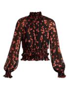 Matchesfashion.com Giambattista Valli - Petal Print Ruffled Silk Georgette Blouse - Womens - Black Multi