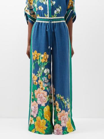 Ale Mais - Lyla Floral-print Trousers - Womens - Blue Multi