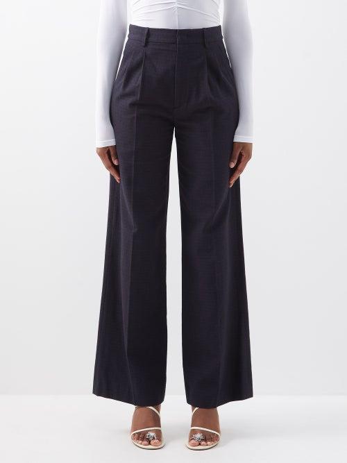 Isabel Marant - Jessini Check Tweed Wide-leg Trousers - Womens - Dark Navy