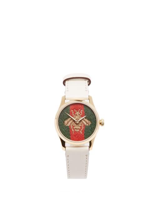 Matchesfashion.com Gucci - G-timeless Web Stripe & Gold Pvd Watch - Womens - Silver