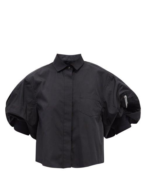 Sacai - Puff-sleeve Poplin Shirt - Womens - Black