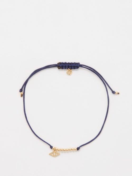 Sydney Evan - Evil Eye Diamond, 14kt Gold And Cord Bracelet - Mens - Gold Blue