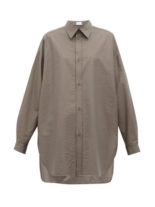 Matchesfashion.com Raey - Oversized Crinkled Cotton Blend Shirt - Womens - Dark Grey