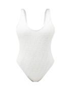 Matchesfashion.com Fendi - Low-back Logo-embossed Swimsuit - Womens - White