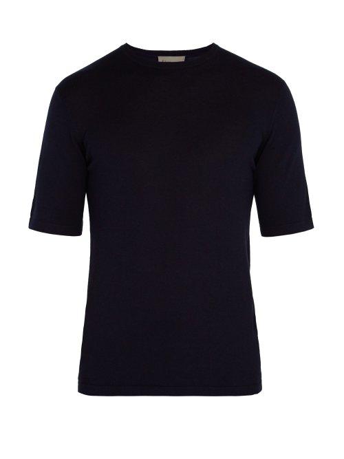 Matchesfashion.com Kilgour - Silk And Cashmere Blend Crew Neck T Shirt - Mens - Navy