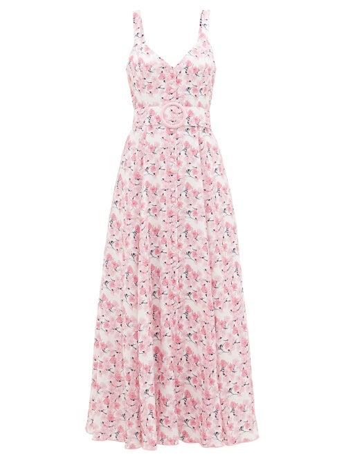 Matchesfashion.com Gl Hrgel - Belted Floral-print Linen Dress - Womens - Pink Print