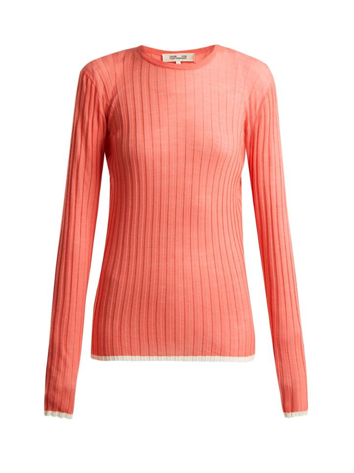 Diane Von Furstenberg Contrasting-trim Ribbed-knit Wool-blend Top
