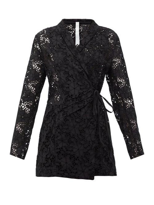 Matchesfashion.com Merlette - Zahara Double-breasted Broderie-anglaise Jacket - Womens - Black