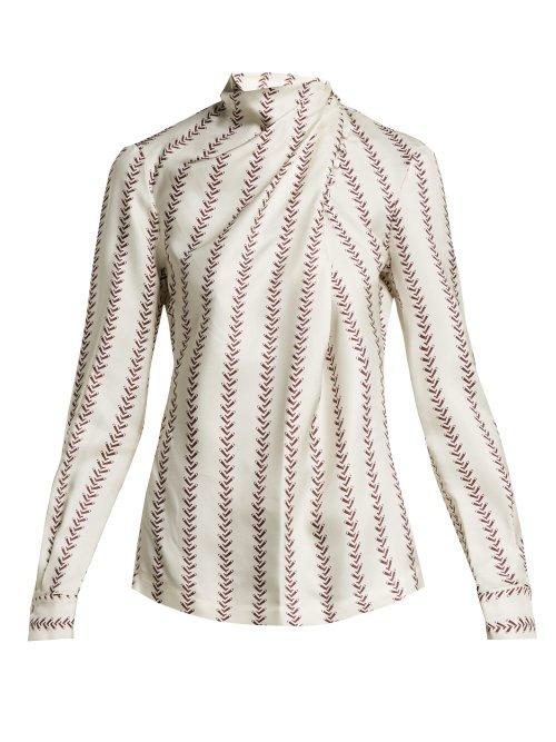 Matchesfashion.com Gabriela Hearst - Marcelina Riding Boot Print Silk Blouse - Womens - Burgundy Print