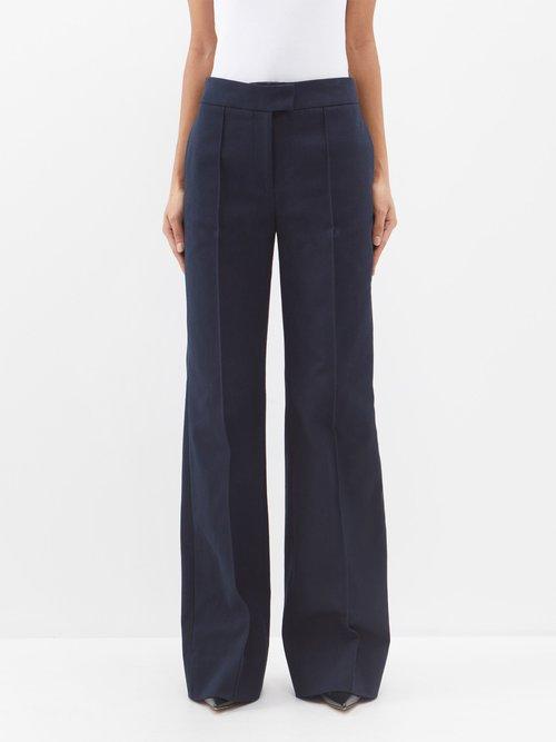 Sa Su Phi - High-rise Cotton-gabardine Straight-leg Trousers - Womens - Navy