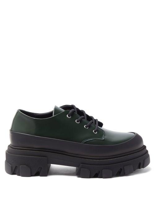 Matchesfashion.com Ganni - Lace-up Patent-leather Platform Shoes - Womens - Dark Green