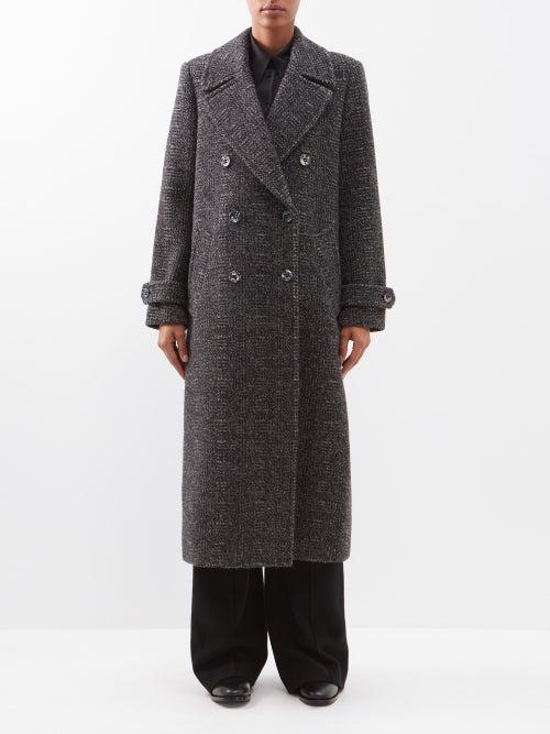 Chlo - Double-breasted Wool-blend Tweed Coat - Womens - Charcoal