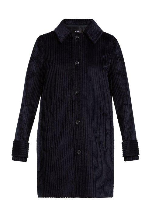 Matchesfashion.com A.p.c. - Manon Single Breasted Corduroy Coat - Womens - Navy