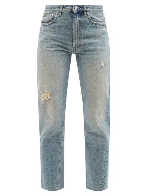 Ladies Rtw Totme - Twisted-seam Distressed Straight-leg Jeans - Womens - Light Denim