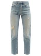 Ladies Rtw Totme - Twisted-seam Distressed Straight-leg Jeans - Womens - Light Denim