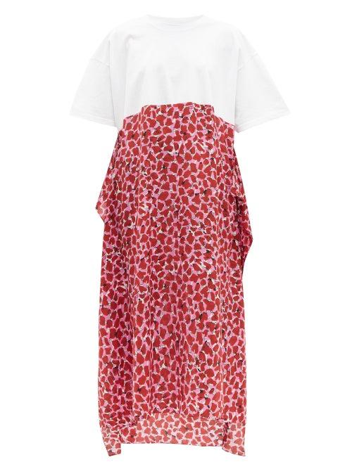 Matchesfashion.com Raey - Lipstick Print Cotton And Silk T Shirt Dress - Womens - Pink Print