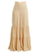Matchesfashion.com Adriana Degreas - Two Tier Striped Wide Leg Trousers - Womens - Yellow Stripe