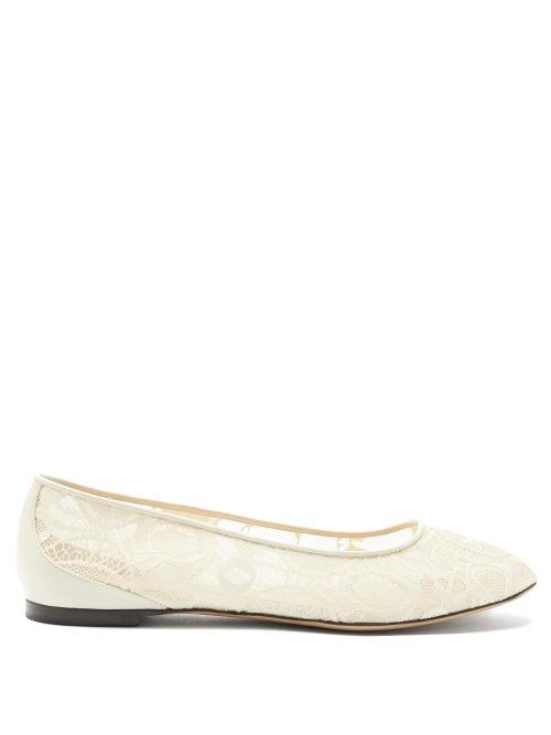 Matchesfashion.com Chlo - Lauren Logo-lace And Leather Ballerina Flats - Womens - Beige