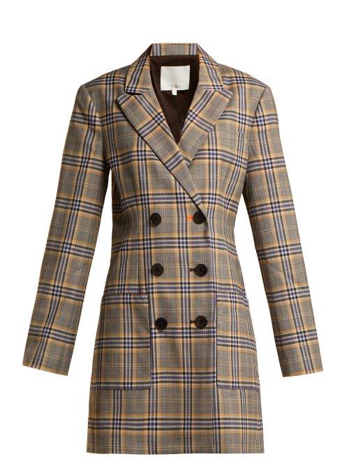 Matchesfashion.com Tibi - Lucas Checked Canvas Blazer Dress - Womens - Grey Multi