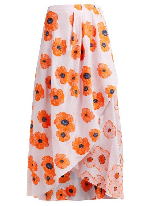 Matchesfashion.com Vika Gazinskaya - Draped Floral Fil Coup Crepe Midi Skirt - Womens - Pink Multi