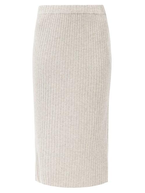 Matchesfashion.com Allude - Ribbed-knit Cashmere Midi Skirt - Womens - Light Grey