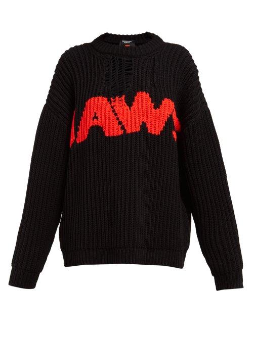 Matchesfashion.com Calvin Klein 205w39nyc - Jaws Intarsia Ribbed Sweater - Womens - Black Red