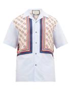 Matchesfashion.com Gucci - Lion And Gg Print Cotton And Silk Panel Shirt - Mens - Blue Multi