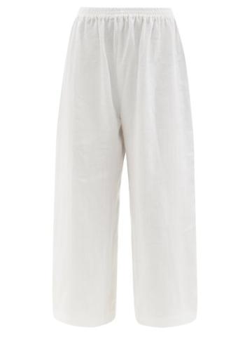 Eskandar - Cropped Linen-voile Trousers - Womens - White