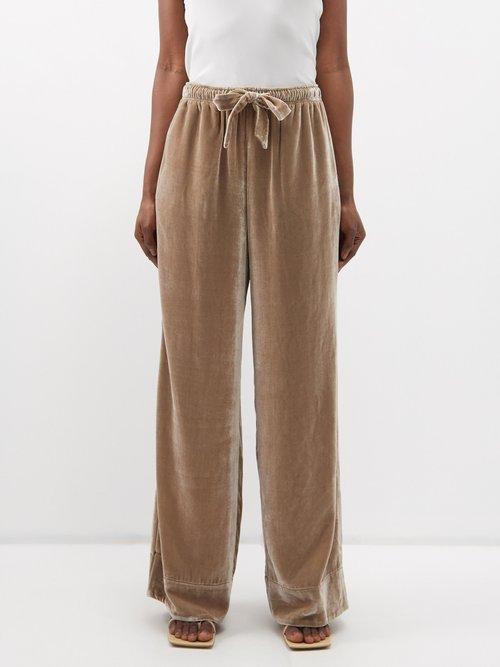 Le Kasha - Camufsa Drawstring-waist Velvet Trousers - Womens - Beige