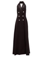 Matchesfashion.com Balmain - Halterneck Double-breasted Crepe Gown - Womens - Black