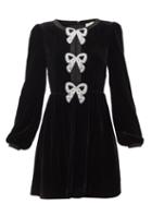 Matchesfashion.com Saloni - Camille Crystal-bow Velvet Mini Dress - Womens - Black
