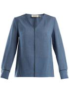Cefinn Contrast-piped V-neck Voile Blouse