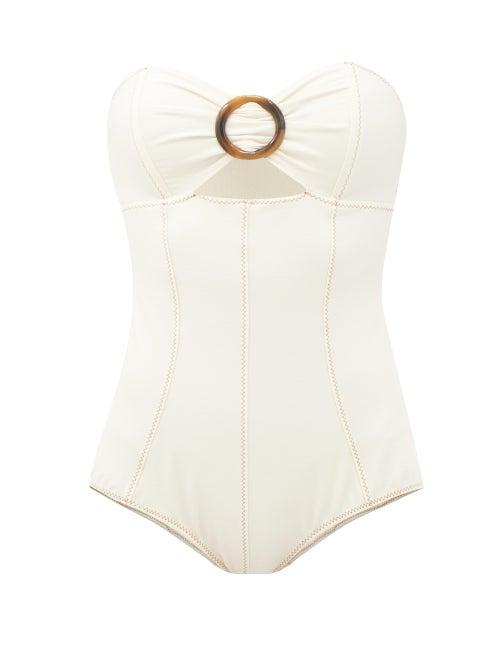 Matchesfashion.com Lisa Marie Fernandez - Ring-front Cutout Strapless Swimsuit - Womens - Cream