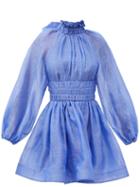 Matchesfashion.com Zimmermann - Luminous Linen-blend Organza Mini Dress - Womens - Blue