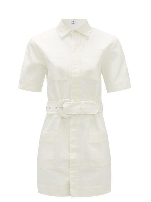 Matchesfashion.com Sir - Sabine Belted Cotton Mini Shirt Dress - Womens - Ivory