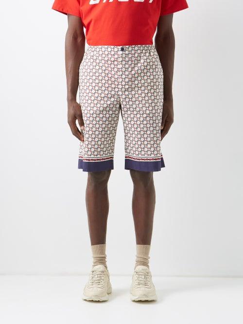 Gucci - Gg-print Cotton Shorts - Mens - Blue Ivory