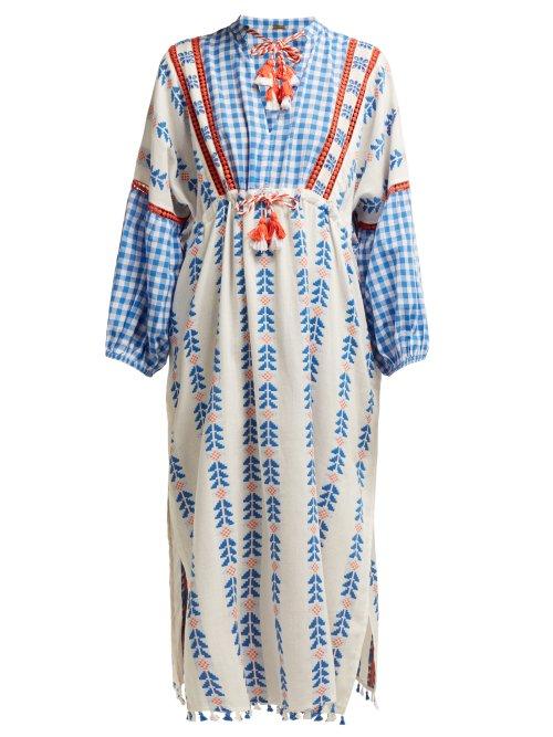 Matchesfashion.com Dodo Bar Or - Miguel Tassel Cotton Kaftan Dress - Womens - Blue Multi