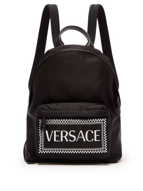 Matchesfashion.com Versace - Logo Print Leather Trimmed Backpack - Mens - Black