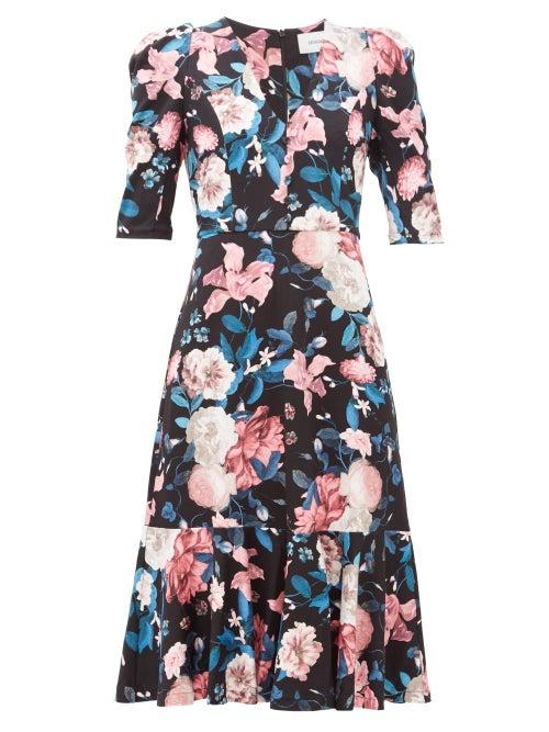 Matchesfashion.com Erdem - Ottavia Bouquet-print Dress - Womens - Black Pink