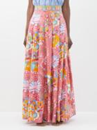 Emporio Sirenuse - Flamina Caliph's Dream-print Cotton Maxi Skirt - Womens - Pink Print